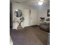 Cozy living room with neutral carpet, chair, white front door, and decorative accents at 3802 Cortez Cir # D, Tampa, FL 33614
