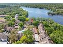 Aerial view of the condos with a pool and lake view surrounded by lush greenery at 5122 Puritan Cir # 5122, Tampa, FL 33617