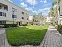 Beautifully landscaped courtyard offers a serene community space with lush greenery and inviting walkways at 9731 Meadow Field Cir, Tampa, FL 33626
