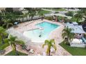 Aerial view of a community pool and recreation area surrounded by lush landscaping and palm trees at 11546 52Nd E Ct, Parrish, FL 34219