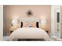Elegant bedroom with flower wall decor, soft lighting, and neutral tones, creating a peaceful retreat at 18469 Serene Lake Loop, Lutz, FL 33548