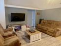 Cozy living room featuring a comfortable sofa, TV and wooden coffee table at 1602 Taylor Lake Cir, Largo, FL 33778
