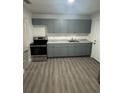 The kitchen features sleek gray cabinets, stainless steel appliances, and a modern countertop at 1807 E Bougainvillea Ave, Tampa, FL 33612