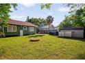 Expansive backyard with lush green grass and mature trees offering privacy at 216 W South Ave, Tampa, FL 33603