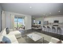Open-concept living area flows into the kitchen and features an outdoor patio with neutral color schemes at 9921 Surrey Rose Dr, San Antonio, FL 33576