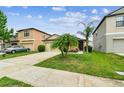 A well-kept lawn and mature palm trees accent this inviting suburban home at 14206 Covert Green Pl, Riverview, FL 33579