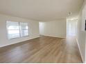 Open-concept living room with wood-look flooring and plenty of natural light at 1003 Cornwall Ct, Brandon, FL 33510