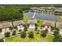 An aerial view shows the beautiful property adjacent to a serene lake and lush greenery at 16898 Balance Cv, Land O Lakes, FL 34638