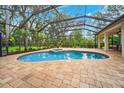 Relaxing screened-in pool with integrated spa and brick-paved deck, perfect for enjoying outdoor living at 17802 Mission Oak Dr, Lithia, FL 33547