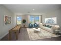 Spacious bonus room featuring two windows, ample seating, and decorative accents at 14411 Meadow Bird Ave, Riverview, FL 33579