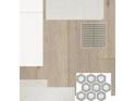 Close-up showcase of design finishes, including wood flooring, hexagon tile and white cabinets at 3110 19Th N St, St Petersburg, FL 33713