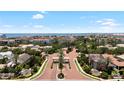 Beautiful aerial view of the community with lush landscaping and the ocean in the distance at 6113 Yeats Manor Dr, Tampa, FL 33616