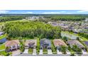 Scenic aerial view of a residential neighborhood near a lush green forest and small lake at 1958 Marshberry Ct, Trinity, FL 34655