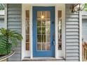 Elegant blue front door with glass panels and stylish hardware, adding curb appeal at 18324 Jorene Rd, Odessa, FL 33556