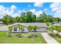 Landscaped front lawn of a single-story home with palm trees and driveway at 801 Kirkcaldy Way, Valrico, FL 33594