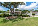 Beautifully landscaped front yard with mature trees, lush greenery, and a well-maintained lawn at 12506 Twisted Oak Dr, Tampa, FL 33624