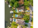 A bird's-eye view of the property with its private pool, boathouse, and convenient canal access at 593 Marmora Ave, Tampa, FL 33606