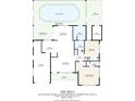 Detailed floor plan featuring the swimming pool, primary bedroom, and living room dimensions at 7305 Jasmine Blvd, Port Richey, FL 34668