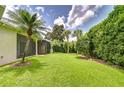 Expansive backyard featuring verdant lawn and lush greenery, offering privacy and space for recreation at 1208 Carriage Park Dr, Valrico, FL 33594