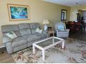 Relaxing living room space including a large comfortable couch and coffee table at 9 Forbes Pl # 310, Dunedin, FL 34698