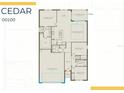 Cedar floor plan layout showcasing the placement of owner's suite, kitchen, gathering room, and bedrooms at 2522 Charter Oak Dr, North Port, FL 34289
