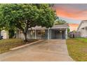 Charming single-story home featuring a covered carport, lush tree, and neutral-colored exterior paint at 4318 Mesa Dr, New Port Richey, FL 34653