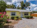 Pleasant yellow home with a gravel driveway, surrounded by vibrant pink flora at 932 W Wheeler Rd, Brandon, FL 33510