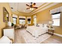 Bright and airy bedroom with tray ceilings, a sitting area, and large windows at 10513 Palm Cove Ave, Tampa, FL 33647