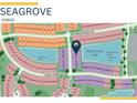 Community map with home lots, an irrigation lake, and nearby streets at 27136 Capri Shores Cir, Englewood, FL 34223
