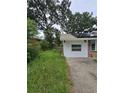 Exterior view featuring white siding, a paved driveway, and green shrubs at 3614 E Grove St, Tampa, FL 33610