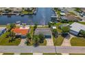 An aerial view of a single Gathering home with a private boat dock along a deep water canal at 12829 3Rd Isle, Hudson, FL 34667
