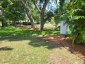 Secluded backyard featuring mature trees and lush greenery, providing a peaceful retreat at 2820 Whitney Rd, Clearwater, FL 33760