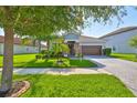 Charming single-story home featuring manicured landscaping, a brick driveway, and a neutral color palette at 13113 Green Violet Dr, Riverview, FL 33579