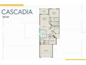 Cascadia floorplan showing layout of den, kitchen, garage, lanai, gathering room, and bedrooms at 14317 Eagle Branch Dr, Nokomis, FL 34275