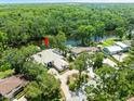 Aerial view of the property showing the home nestled among lush trees and a river at 713 Argyle Pl, Temple Terrace, FL 33617