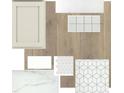 Interior design with cabinetry, wood floors, marble countertops and white geometric patterned backsplash tiles at 10648 Crescent Creek Xing, Parrish, FL 34219