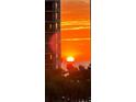 Balcony view of a gorgeous sunrise from a condo on the beach with mature palm trees in view at 1591 Gulf Blvd # 304S, Clearwater Beach, FL 33767