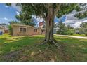 View of the home from under a large tree with American flag in the front yard at 2415 York N St, St Petersburg, FL 33710