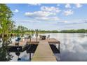 Picturesque wooden dock on a serene lake, ideal for boating and enjoying waterfront living at 820 Newberger Rd, Lutz, FL 33549