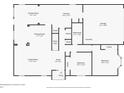 Floor plan of the first floor with the kitchen, living room, and bedrooms labeled at 1830 Springwood N Cir, Clearwater, FL 33763