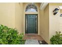 Inviting entryway with a decorative front door, sidelights and brick-paved landing at 3013 Silvermill Loop # O, Land O Lakes, FL 34638