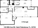 Floor plan for a 1,778 sqft house with 3 bedrooms, kitchen, living/dining room, and a 2-car garage at 140 88Th Ne Ave, St Petersburg, FL 33702