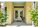 Inviting front entrance featuring decorative glass doors and manicured landscaping at 13321 Lewis Raulerson Rd, Dover, FL 33527