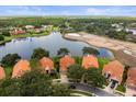 Beautiful aerial view of a lakeside community featuring lush trees, spacious homes, and stunning waterfront at 18917 Avenue Biarritz, Lutz, FL 33558