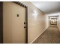 Hallway with neutral-colored walls, carpet, lighting, and door to unit 301 at 2901 W 26Th St # 301, Bradenton, FL 34205