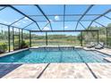 Beautiful in-ground pool enclosed with a screened-in lanai overlooking a peaceful backyard and lake at 3477 Barbour Trl, Odessa, FL 33556