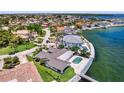 Stunning aerial view of a waterfront property with a private pool and dock on a sunny day at 2002 Carolina Ne Cir, St Petersburg, FL 33703