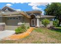 Elegant front entrance with a decorative walkway, stone accents, and a welcoming glass door with sidelights at 11153 Biddeford Pl, New Port Richey, FL 34654