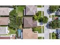Aerial view of house in neighborhood showing roof, property lines and nearby houses at 4735 Red Pine Way, Wesley Chapel, FL 33545