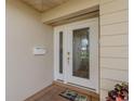 Close-up of the home's elegant front door with decorative glass and hardware at 1441 S Hercules Ave, Clearwater, FL 33764